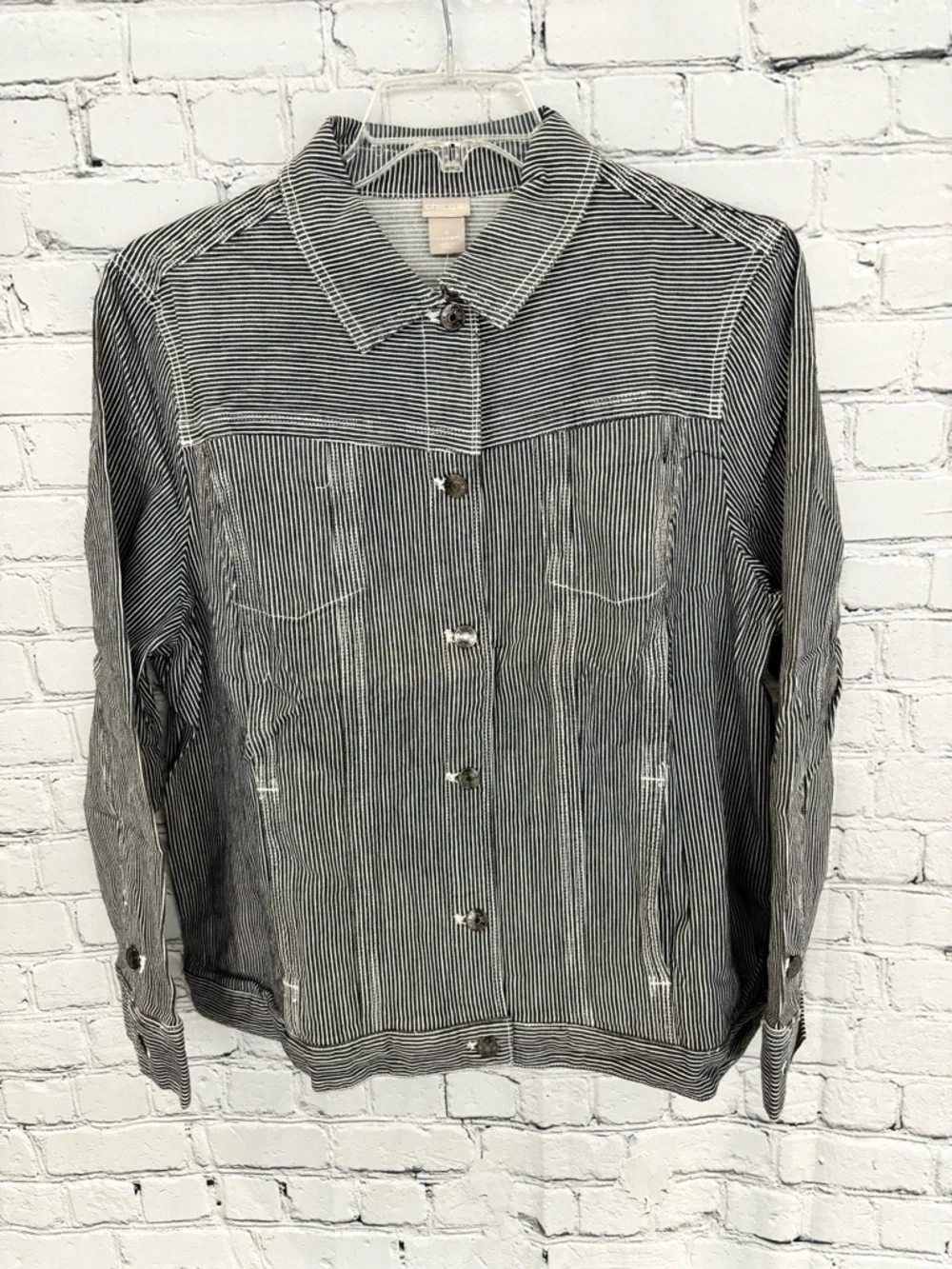 *New* CHICO’S Women’s Striped Black & White Stretch Denim - Size 4 - US 20/22 - Picture 1 of 8